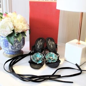 Valentino Black Satin Heels with Straps